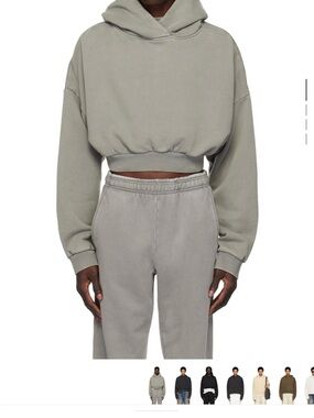 Cropped Hooded Sweatshirt in Light Sage - Men Sweaters